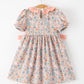 Fall Floral Girls Dress Smocked Ruffle Neck Bow