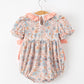 Fall Floral Baby Romper Smocked Ruffle Neck Bow