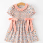 Fall Floral Girls Dress Smocked Ruffle Neck Bow