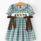 Plaid Moose Smocked Girls Puff Sleeve Dress