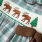 Plaid Moose Smocked Girls Puff Sleeve Dress