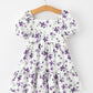 Fall Lavender Floral Puff Sleeve Girls Dress