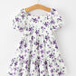 Fall Lavender Floral Puff Sleeve Girls Dress