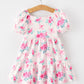 Fall Pink Floral Puff Sleeve Girls Dress