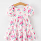 Fall Pink Floral Puff Sleeve Girls Dress