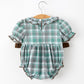 Plaid Moose Smocked Baby Girl Bubble Romper