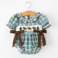 Plaid Moose Smocked Baby Girl Bubble Romper