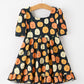 Halloween Pumpkin Print Square Neck Girls Dress