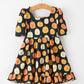Halloween Pumpkin Print Square Neck Girls Dress