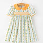 Fall Smocked Floral & Stripe Baby Girl Dress with Scallop Collar