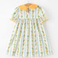 Fall Smocked Floral & Stripe Baby Girl Dress with Scallop Collar