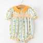 Fall Smocked Floral & Stripe Baby Girl Romper with Scallop Collar