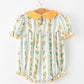 Fall Smocked Floral & Stripe Baby Girl Romper with Scallop Collar