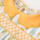 Fall Smocked Floral & Stripe Baby Girl Romper with Scallop Collar