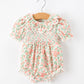 Fall Blush Floral Baby Romper Smocked Petal Collar