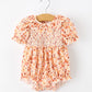 Fall Rust Floral Baby Romper Smocked Petal Collar