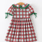 Christmas Tree Plaid Girls Dress Petals Collar Ruffle
