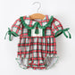 Christmas Tree Plaid Girls Romper Petals Collar Ruffle