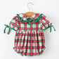 Christmas Tree Plaid Girls Romper Petals Collar Ruffle
