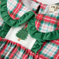 Christmas Tree Plaid Girls Romper Petals Collar Ruffle