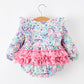 Unicorn Floral Print Girls Long Sleeve Romper
