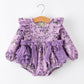 Fall Lavender Floral Print Girls Long Sleeve Romper