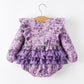 Fall Lavender Floral Print Girls Long Sleeve Romper