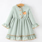 Fall Plaid Girls Dress Pumpkin Applique Ruffle Button Dress