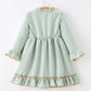 Fall Plaid Girls Dress Pumpkin Applique Ruffle Button Dress