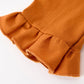 Thanksgiving Turkey Applique Girls Outfit Set Navy Top Orange Pants Set
