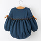Thanksgiving Fall Turkey Applique Navy Baby Girls Romper