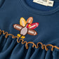 Thanksgiving Fall Turkey Applique Navy Baby Girls Romper