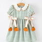 Fall Plaid Girls Dress Pumpkin Bow Smocked Peter Pan Collar