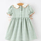 Fall Plaid Girls Dress Pumpkin Bow Smocked Peter Pan Collar
