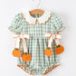 Fall Plaid Baby Girl Romper Pumpkin Bow Peter Pan Collar