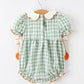 Fall Plaid Baby Girl Romper Pumpkin Bow Peter Pan Collar