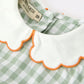 Fall Plaid Baby Girl Romper Pumpkin Bow Peter Pan Collar