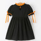 Girls Halloween Dog Pumpkin Applique Dress Puff Sleeve
