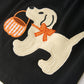 Girls Halloween Dog Pumpkin Applique Dress Puff Sleeve