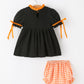 Girls Halloween Dog Pumpkin Black Bloomers Set