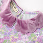 Purple Floral Girls Dress Velvet Collar Bow Long Sleeve Dress