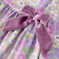 Purple Floral Girls Dress Velvet Collar Bow Long Sleeve Dress
