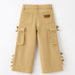 Girls Solid Cargo Leggings Side Bow Pocket Wide Leg Pants