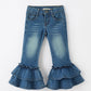 Girls Denim Leggings Ruffle Bell Bottom Pants