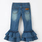 Girls Denim Leggings Ruffle Bell Bottom Pants