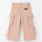 Girls Solid Cargo Leggings Side Bow Pocket Wide Leg Pants