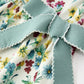 Green Floral Girls Dress Petal Collar Bow Waist Puff Sleeve Dress