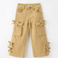 Girls Solid Cargo Leggings Side Bow Pocket Wide Leg Pants