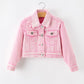 Girls Pink Denim Jacket with Lace Bow Back Detail