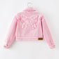 Girls Pink Denim Jacket with Lace Bow Back Detail
